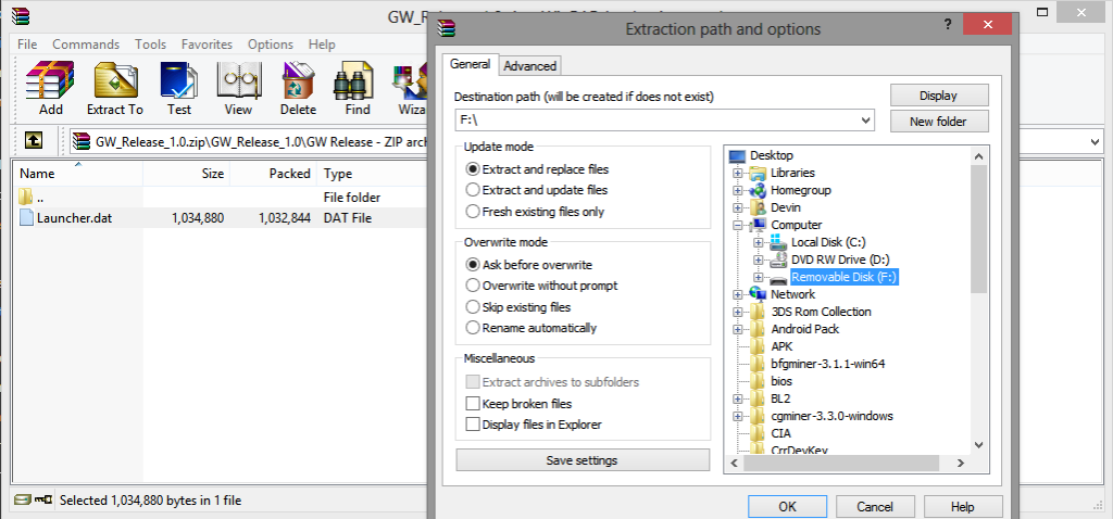 Assuming you've already downloaded the GW Release zip file, open it in a program such as Winrar or 7zip. This is shown above in the first image.