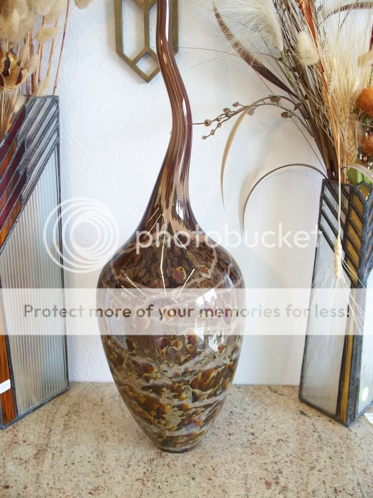 HAND BLOWN GLASS ART MARBLED DARK BLUE VASE ONEIL  